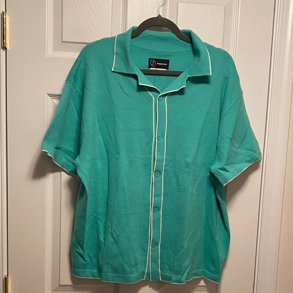 Original Use Turquoise Casual Button-Down Shirt